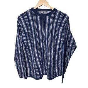 Vintage Pazzo Sweater Blue White Striped Size Medium Cotton Blend 90s